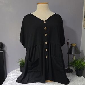 SHEIN Black Button-Down Babydoll Top with Pockets